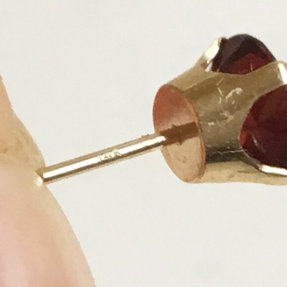 14K Gold Prong Set Red Stone Stud Pierced Earrings - Picture 7 of 12